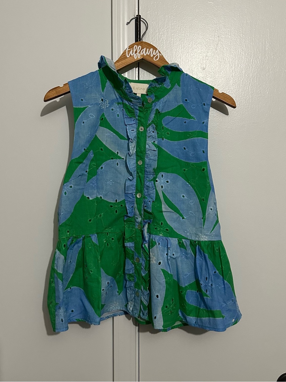 entro Blue and Green Ruffled Eyelet Camisole